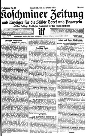 Koschminer Zeitung und Anzeiger für die Städte Borek und Pogorzela vom 15.10.1910