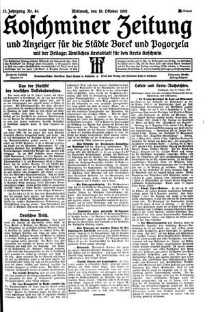 Koschminer Zeitung und Anzeiger für die Städte Borek und Pogorzela vom 19.10.1910