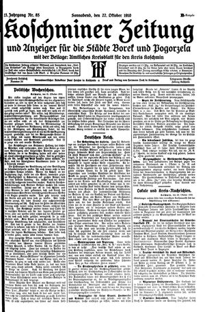 Koschminer Zeitung und Anzeiger für die Städte Borek und Pogorzela on Oct 22, 1910