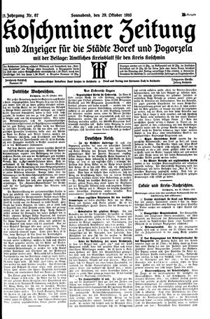 Koschminer Zeitung und Anzeiger für die Städte Borek und Pogorzela vom 29.10.1910