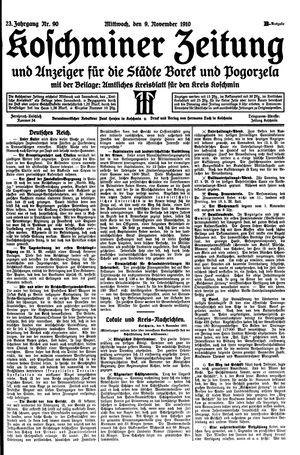 Koschminer Zeitung und Anzeiger für die Städte Borek und Pogorzela vom 09.11.1910