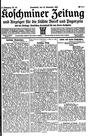 Koschminer Zeitung und Anzeiger für die Städte Borek und Pogorzela on Nov 19, 1910
