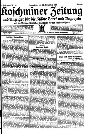 Koschminer Zeitung und Anzeiger für die Städte Borek und Pogorzela vom 26.11.1910