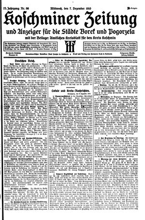 Koschminer Zeitung und Anzeiger für die Städte Borek und Pogorzela vom 07.12.1910