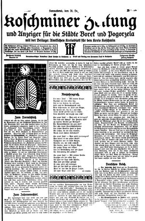 Koschminer Zeitung und Anzeiger für die Städte Borek und Pogorzela vom 31.12.1910