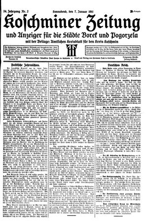 Koschminer Zeitung und Anzeiger für die Städte Borek und Pogorzela vom 07.01.1911
