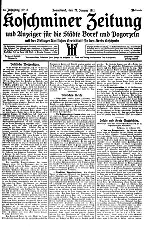 Koschminer Zeitung und Anzeiger für die Städte Borek und Pogorzela on Jan 21, 1911