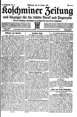 Koschminer Zeitung und Anzeiger für die Städte Borek und Pogorzela vom 25.01.1911