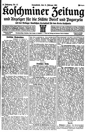 Koschminer Zeitung und Anzeiger für die Städte Borek und Pogorzela vom 11.02.1911