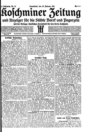 Koschminer Zeitung und Anzeiger für die Städte Borek und Pogorzela vom 18.02.1911