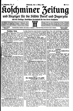 Koschminer Zeitung und Anzeiger für die Städte Borek und Pogorzela vom 01.03.1911