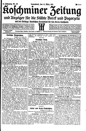 Koschminer Zeitung und Anzeiger für die Städte Borek und Pogorzela vom 11.03.1911