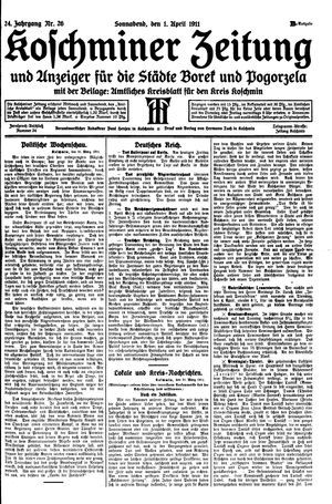 Koschminer Zeitung und Anzeiger für die Städte Borek und Pogorzela vom 01.04.1911