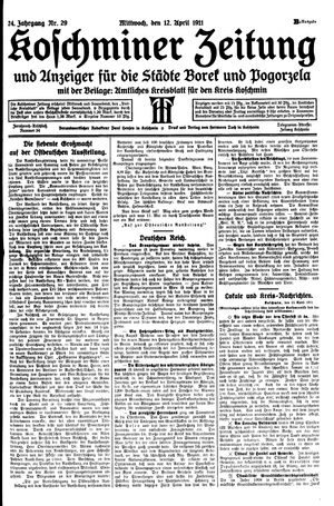 Koschminer Zeitung und Anzeiger für die Städte Borek und Pogorzela vom 12.04.1911
