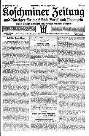 Koschminer Zeitung und Anzeiger für die Städte Borek und Pogorzela on Apr 29, 1911