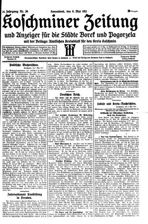 Koschminer Zeitung und Anzeiger für die Städte Borek und Pogorzela on May 6, 1911