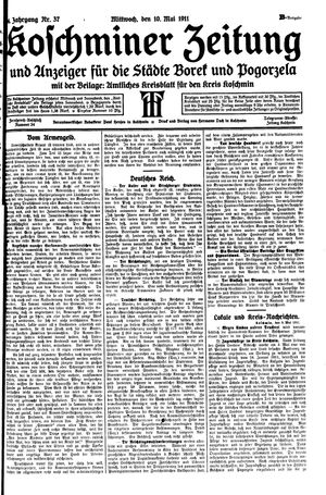 Koschminer Zeitung und Anzeiger für die Städte Borek und Pogorzela vom 10.05.1911