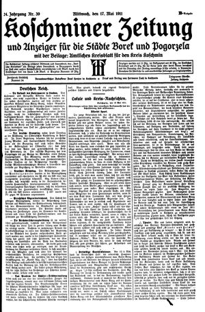 Koschminer Zeitung und Anzeiger für die Städte Borek und Pogorzela vom 17.05.1911