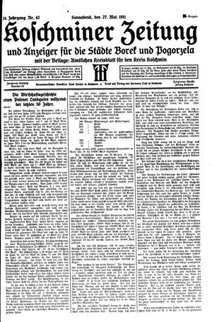 Koschminer Zeitung und Anzeiger für die Städte Borek und Pogorzela vom 27.05.1911