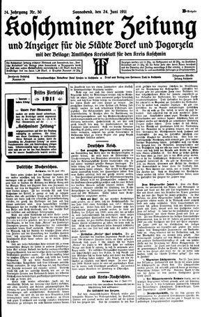 Koschminer Zeitung und Anzeiger für die Städte Borek und Pogorzela vom 24.06.1911