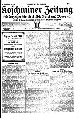 Koschminer Zeitung und Anzeiger für die Städte Borek und Pogorzela vom 28.06.1911