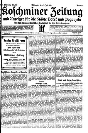 Koschminer Zeitung und Anzeiger für die Städte Borek und Pogorzela vom 05.07.1911