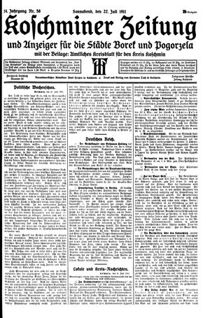 Koschminer Zeitung und Anzeiger für die Städte Borek und Pogorzela vom 22.07.1911