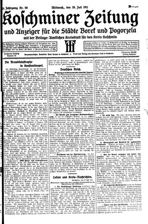 Koschminer Zeitung und Anzeiger für die Städte Borek und Pogorzela vom 26.07.1911