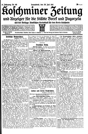 Koschminer Zeitung und Anzeiger für die Städte Borek und Pogorzela vom 29.07.1911
