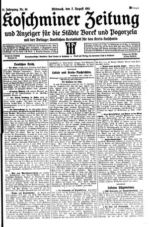 Koschminer Zeitung und Anzeiger für die Städte Borek und Pogorzela vom 02.08.1911