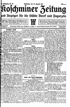 Koschminer Zeitung und Anzeiger für die Städte Borek und Pogorzela vom 23.08.1911