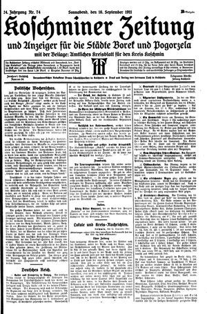 Koschminer Zeitung und Anzeiger für die Städte Borek und Pogorzela vom 16.09.1911