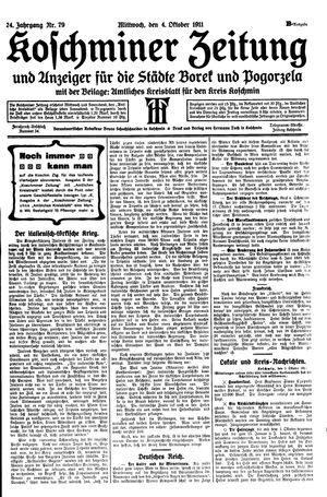 Koschminer Zeitung und Anzeiger für die Städte Borek und Pogorzela vom 04.10.1911