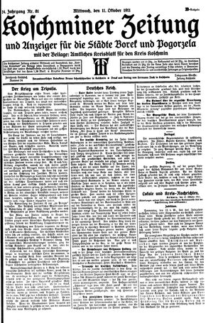 Koschminer Zeitung und Anzeiger für die Städte Borek und Pogorzela vom 11.10.1911