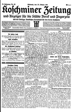 Koschminer Zeitung und Anzeiger für die Städte Borek und Pogorzela vom 25.10.1911