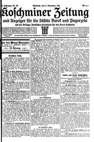 Koschminer Zeitung und Anzeiger für die Städte Borek und Pogorzela vom 08.11.1911