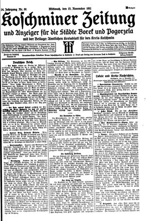 Koschminer Zeitung und Anzeiger für die Städte Borek und Pogorzela vom 15.11.1911