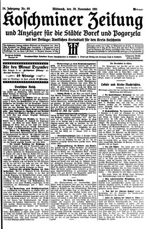 Koschminer Zeitung und Anzeiger für die Städte Borek und Pogorzela vom 29.11.1911