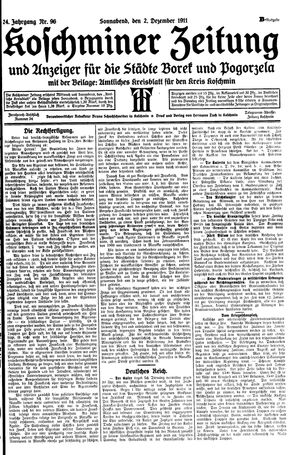 Koschminer Zeitung und Anzeiger für die Städte Borek und Pogorzela vom 02.12.1911