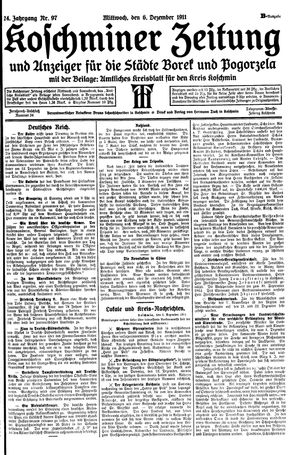 Koschminer Zeitung und Anzeiger für die Städte Borek und Pogorzela vom 06.12.1911