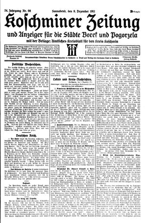 Koschminer Zeitung und Anzeiger für die Städte Borek und Pogorzela vom 09.12.1911