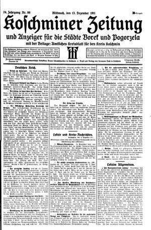 Koschminer Zeitung und Anzeiger für die Städte Borek und Pogorzela vom 13.12.1911