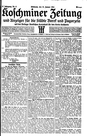 Koschminer Zeitung und Anzeiger für die Städte Borek und Pogorzela vom 21.01.1914