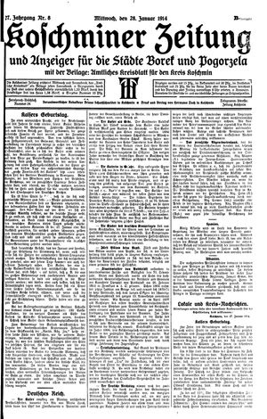 Koschminer Zeitung und Anzeiger für die Städte Borek und Pogorzela vom 28.01.1914
