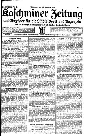 Koschminer Zeitung und Anzeiger für die Städte Borek und Pogorzela vom 18.02.1914