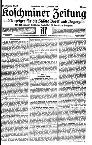Koschminer Zeitung und Anzeiger für die Städte Borek und Pogorzela vom 21.02.1914