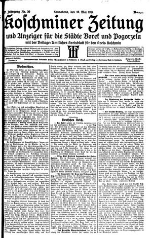 Koschminer Zeitung und Anzeiger für die Städte Borek und Pogorzela on May 16, 1914