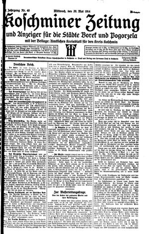 Koschminer Zeitung und Anzeiger für die Städte Borek und Pogorzela vom 20.05.1914