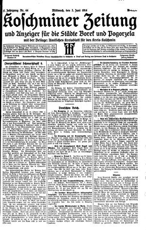 Koschminer Zeitung und Anzeiger für die Städte Borek und Pogorzela vom 03.06.1914