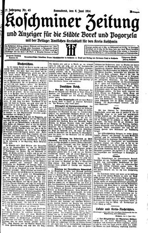 Koschminer Zeitung und Anzeiger für die Städte Borek und Pogorzela vom 06.06.1914